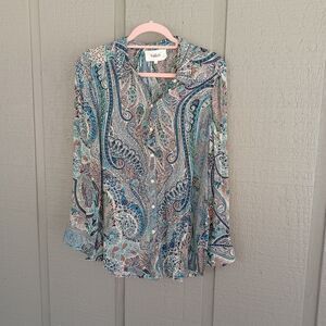 BA&SH Blake Paisley Print Top Size 2 Women Long Sleeve Button Front Viscose Boho